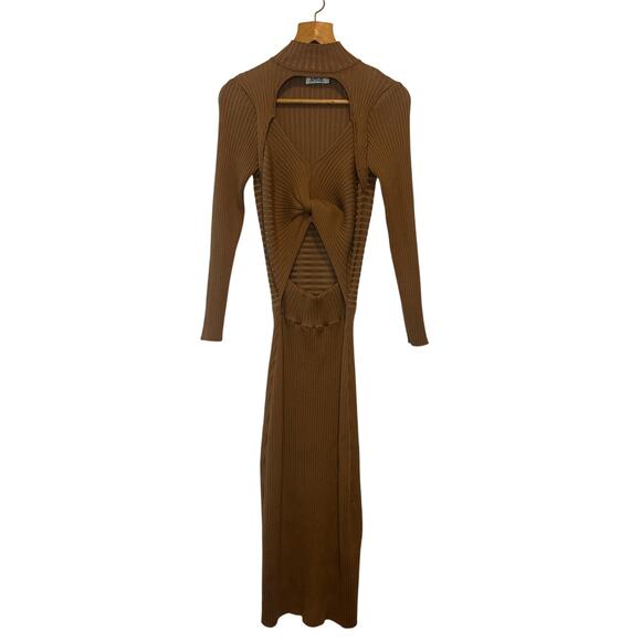 Amur Guadalupe Brown Ribbed Knit Cutout Midi Dress Size M - Picture 4 of 11